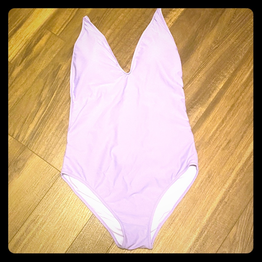 Medium lilac bathing suit side boob